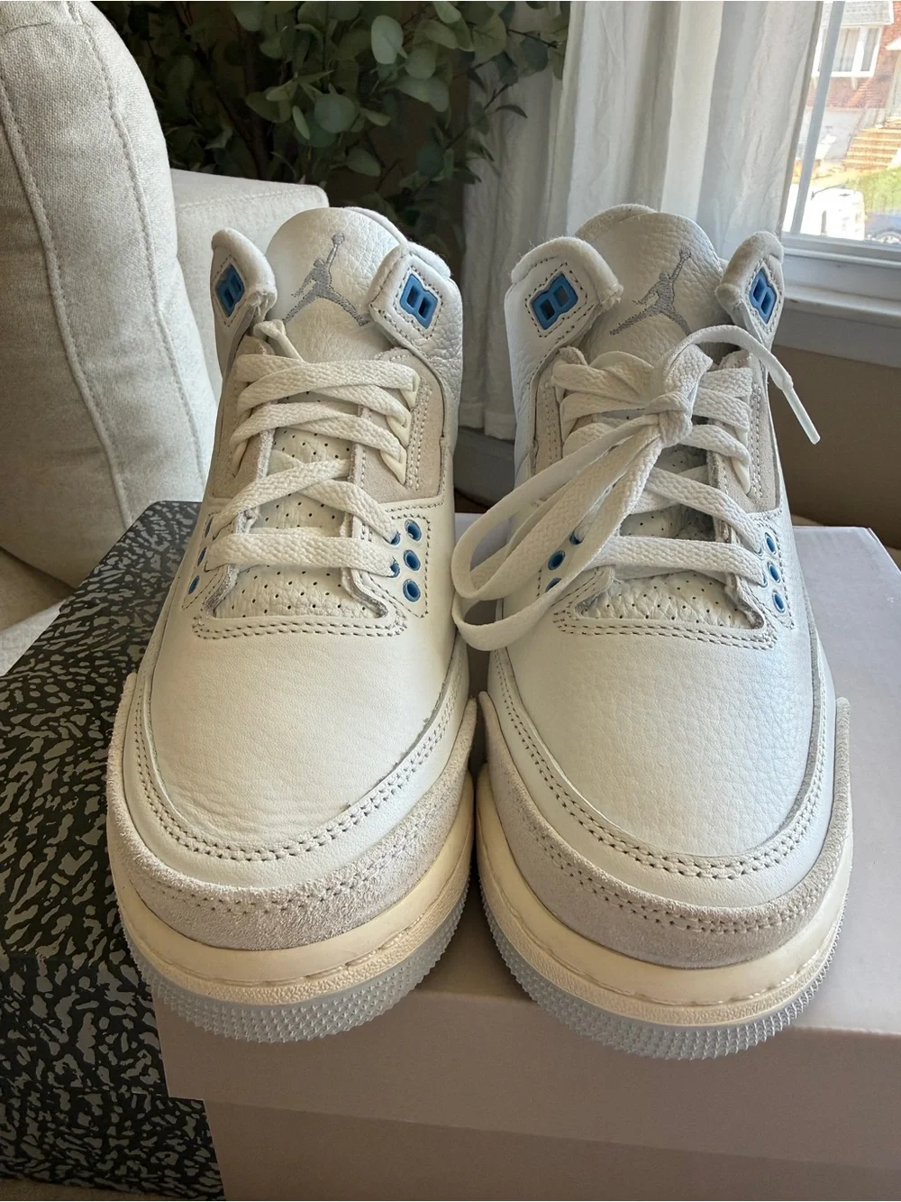 Air Jordan 3 Retro White and Light Blue Sneakers